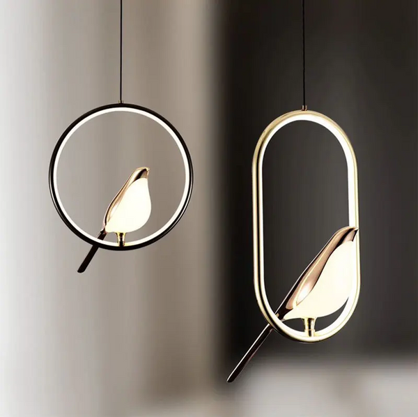 Black Nordic Magpie Bird LED Pendant Lamp – Stylish Indoor Chandelier for Kitchen and Bedroom Lighting