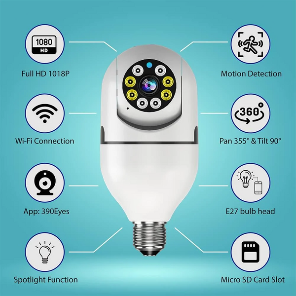 HD Wireless Outdoor WiFi Surveillance Light Bulb Security Camera With Motion Detection