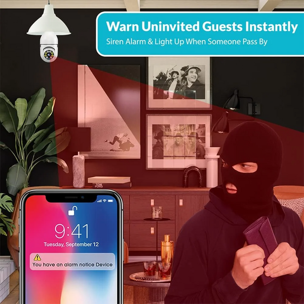 HD Wireless Outdoor WiFi Surveillance Light Bulb Security Camera With Motion Detection