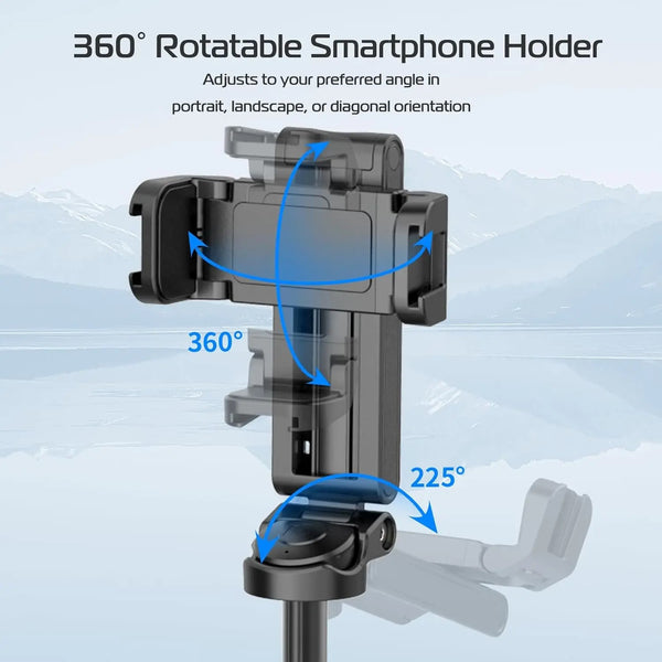 Bluetooth Selfie Stick with Tripod – 4-Section Stretchable Rotating Handle for Stable Shots