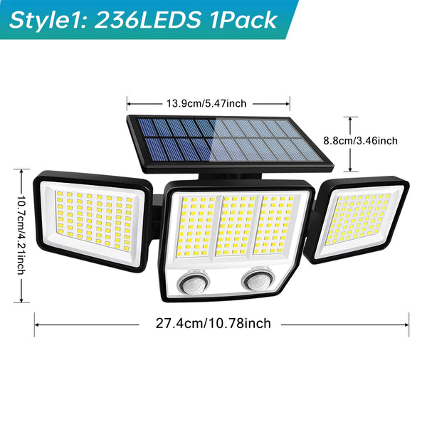 Solar Outdoor Motion Sensor Light with 3 Heads and 270° Wide Angle Waterproof Design
