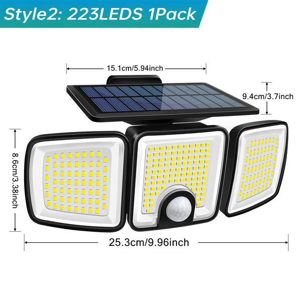 Solar Outdoor Motion Sensor Light with 3 Heads and 270° Wide Angle Waterproof Design