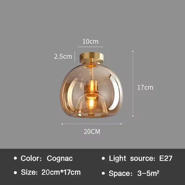 Modern Nordic Ceiling Lamp with Cognac Glass Shade – LED Ceiling Lights for Dining Room and Living Spaces
