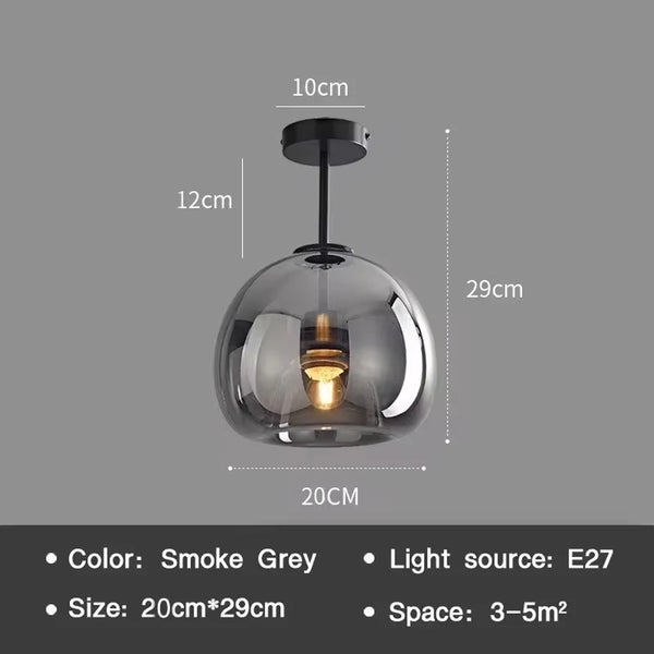 Modern Nordic Ceiling Lamp with Cognac Glass Shade – LED Ceiling Lights for Dining Room and Living Spaces