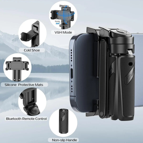 Bluetooth Selfie Stick with Tripod – 4-Section Stretchable Rotating Handle for Stable Shots