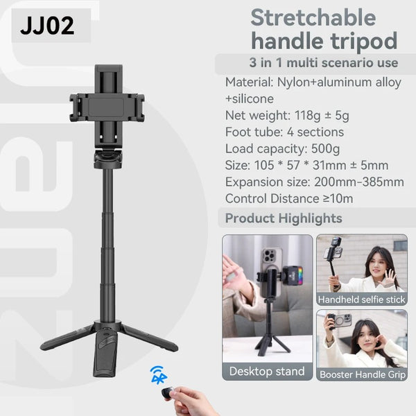 Bluetooth Selfie Stick with Tripod – 4-Section Stretchable Rotating Handle for Stable Shots