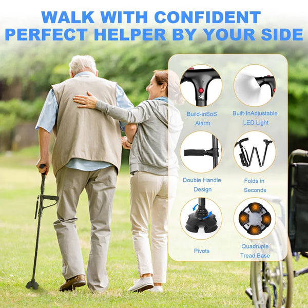 Adjustable Folding Cane with LED Light – Walk with Confidence & Safety