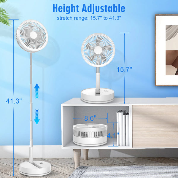 7200mAh Rechargeable Folding Floor Fan with Remote and 4 Speeds