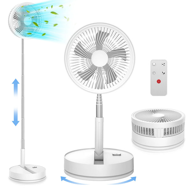 7200mAh Rechargeable Folding Floor Fan with Remote and 4 Speeds