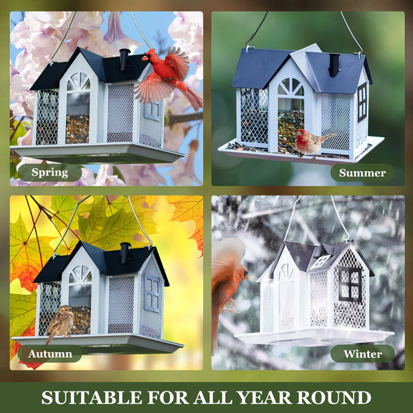 Metal Mesh Bird Feeder House with Triple Feeders - Large Capacity for Wild Birds 5