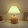 Retro LED Fabric Pleated Table Lamp with Rattan Base – USB Plug Bedside or Desk Lamp for Cozy Ambiance 0