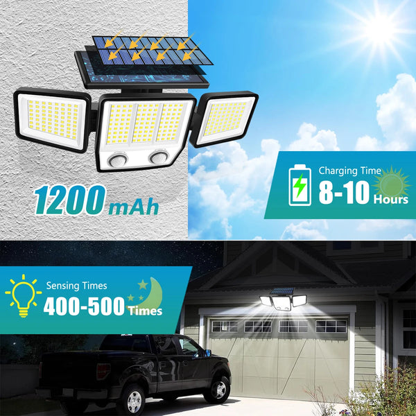 Solar Outdoor Motion Sensor Light with 3 Heads and 270° Wide Angle Waterproof Design