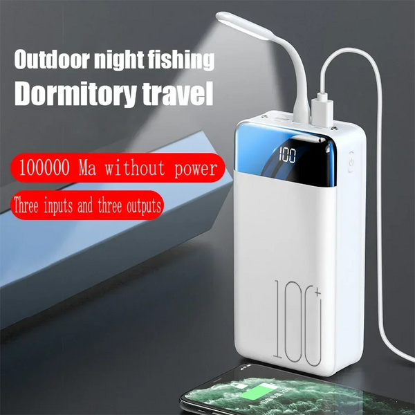 100000mAh Fast Charging Power Bank with LED Display & Flashlight