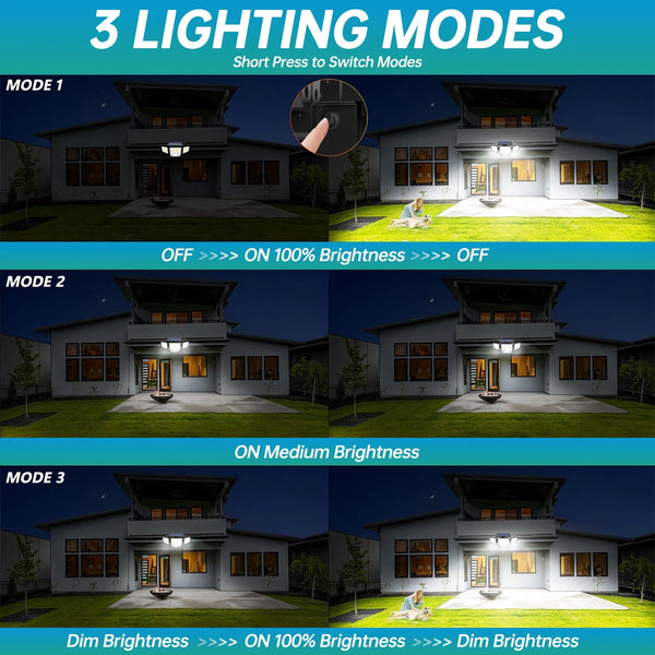 Solar Outdoor Motion Sensor Light with 3 Heads and 270° Wide Angle Waterproof Design