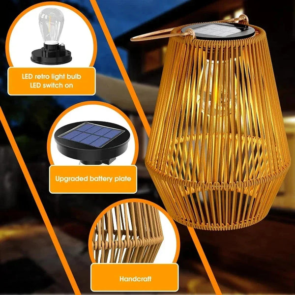 Outdoor Solar Woven Lantern Lights – Handcrafted Waterproof Garden & Courtyard Lamps with Long Battery Life