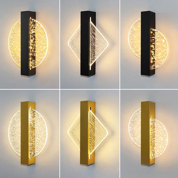Modern LED Wall Lamp with Gold Foil Finish – 10W Acrylic Wall Sconce for Indoor Bedroom and Living Room Lighting-1