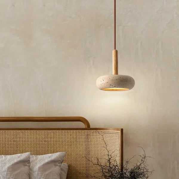 Small Pendant Light with Travertine Stone Design – LED Indoor Lamp for Living Room and Bedroom
