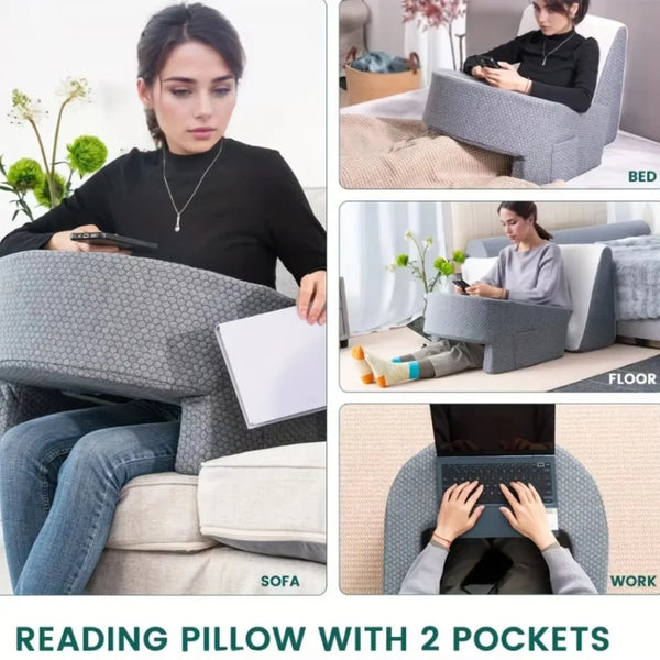 Memory Foam Reading Pillow with Arm Support and Washable Cover for Bed or Office