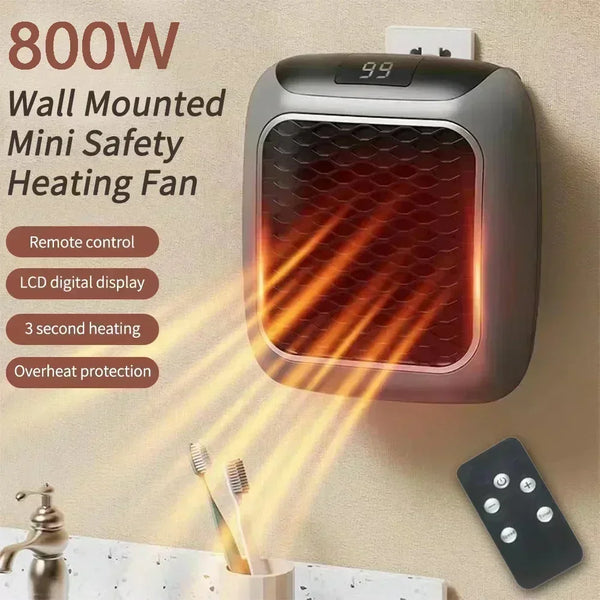 Compact Wall Plug Electric Heater – 800W Ceramic Fast Heating, LED Display, Energy Saving & Silent Operation