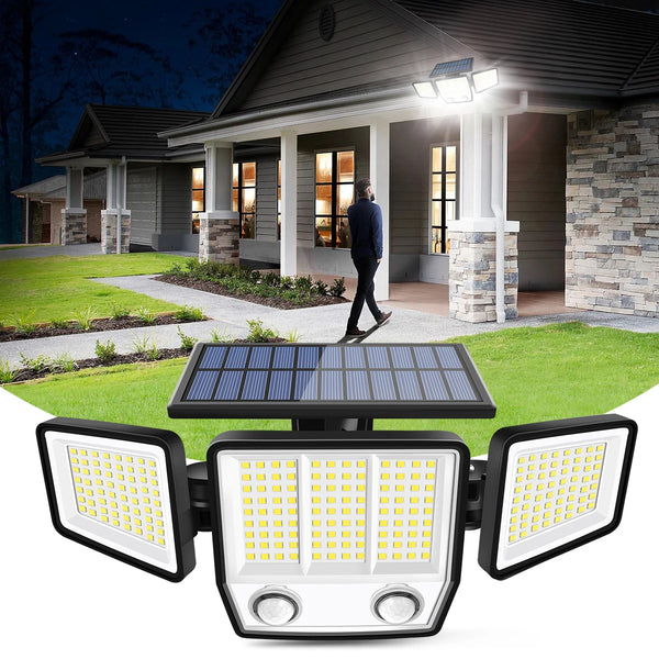 Solar Outdoor Motion Sensor Light with 3 Heads and 270° Wide Angle Waterproof Design