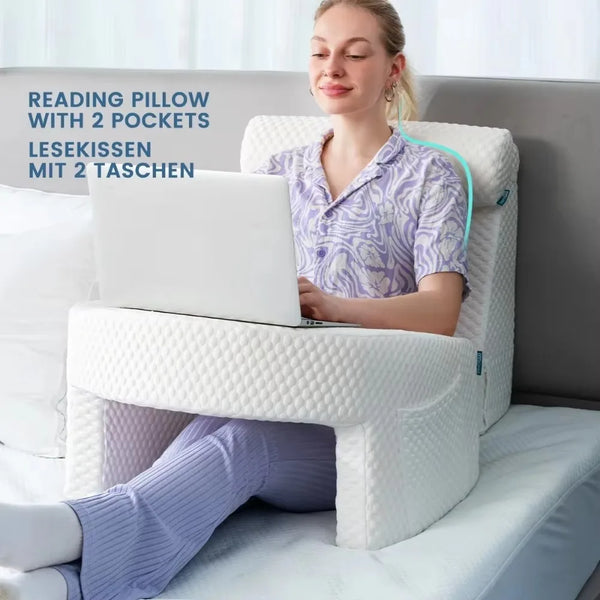 Memory Foam Reading Pillow with Arm Support and Washable Cover for Bed or Office