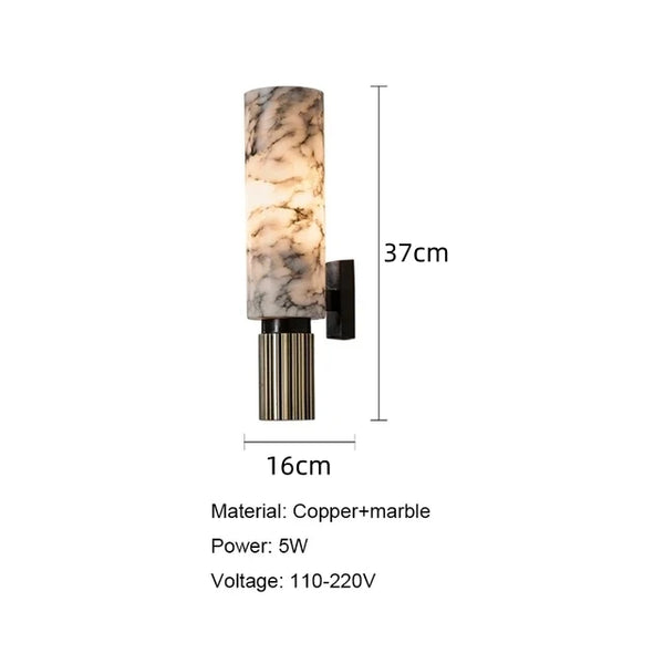 Variant image for Modern Natural Marble Wall Lamp with Copper Accents – Elegant Wall Sconce Lighting for Bedroom and Corridor-2
