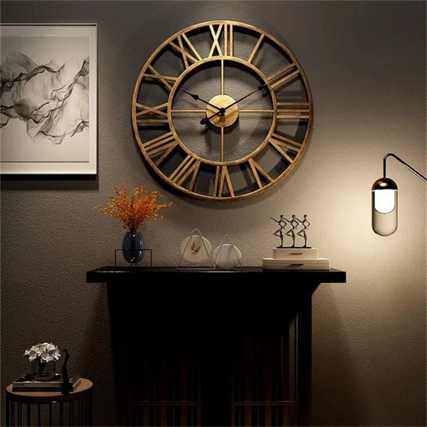 Large 3D Roman Numeral Metal Wall Clock – 60CM Silent Retro Decor