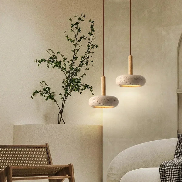 Small Pendant Light with Travertine Stone Design – LED Indoor Lamp for Living Room and Bedroom