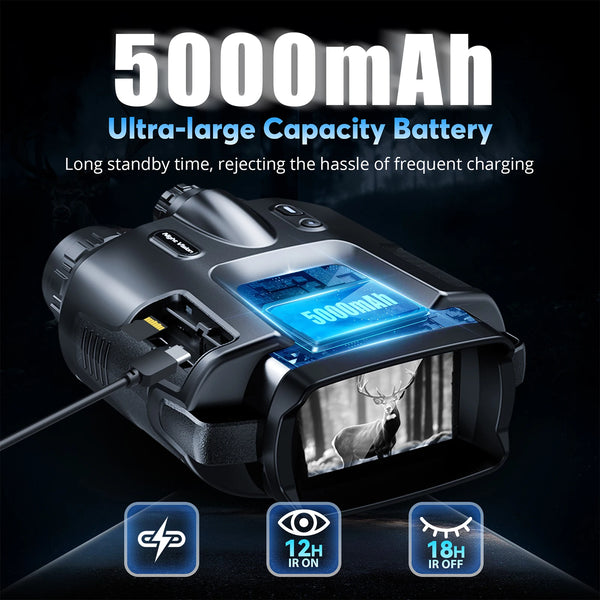 4K Infrared Night Vision Binoculars with Zoom, 600m Range, 3" Screen & 5000mAh Battery
