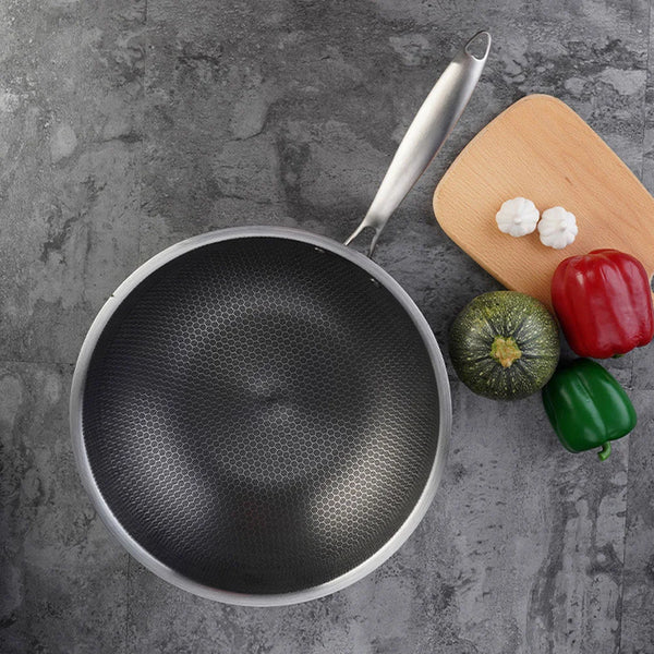 Stainless Steel Non-Stick Wok Pan for All Stoves with Handle