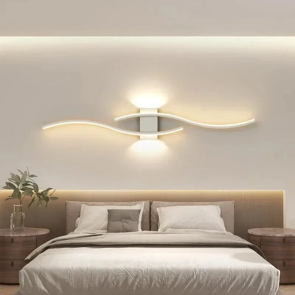 Modern LED Wall Lamp with Remote Control – Double Curve Design in Black and Gold for Stylish Indoor Wall Lighting-4