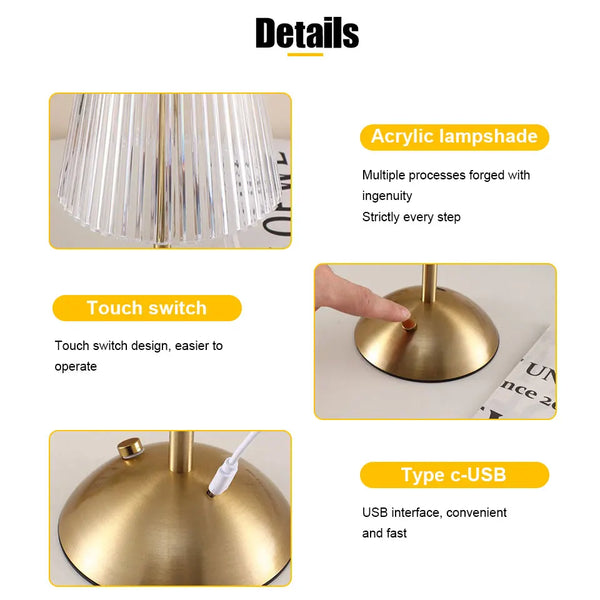 Rechargeable LED Touch Table Lamp – Nordic Dimmable Bedside Light with 3 Color Modes