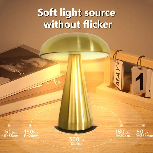 Rechargeable Cordless Mushroom LED Desk Lamp with Touch Sensor