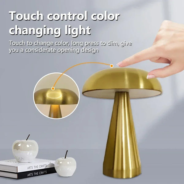 Rechargeable Cordless Mushroom LED Desk Lamp with Touch Sensor