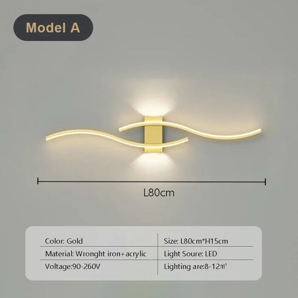 Variant image for Modern LED Wall Lamp with Remote Control – Double Curve Design in Black and Gold for Stylish Indoor Wall Lighting-6