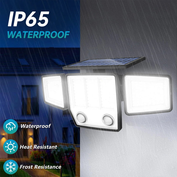 Solar Outdoor Motion Sensor Light with 3 Heads and 270° Wide Angle Waterproof Design