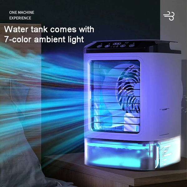 Portable Desktop Air Cooler with Dual Spray Humidifier 3-Speed Quiet Fan and Night Light