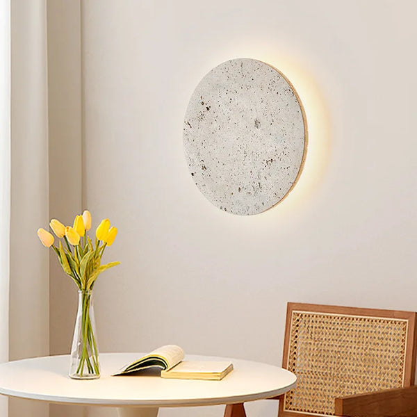 Round Natural Stone Wall Lamp - Wall Sconce Light for Indoor Bedside and Dining Room - Elegant Wall Lights