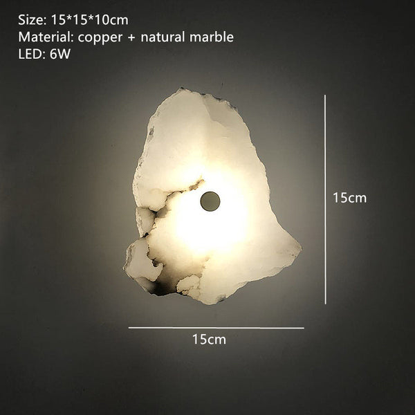 Luxury Natural Marble LED Wall Lamp with Copper Accents – Modern Indoor Wall Sconce for Bedroom and Living Room Decor