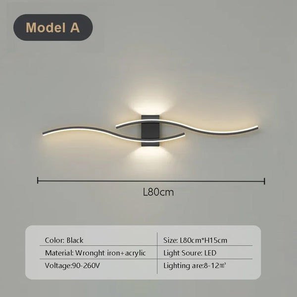 Modern LED Wall Lamp with Remote Control – Double Curve Design in Black and Gold for Stylish Indoor Wall Lighting