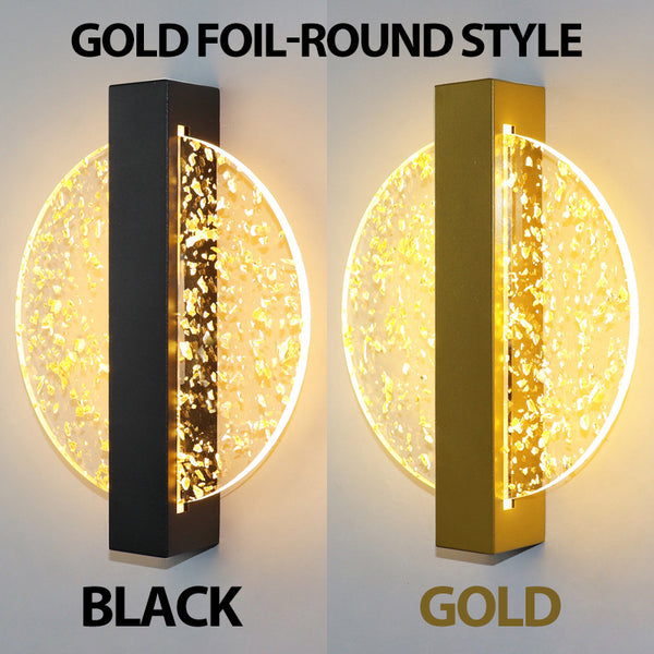 Modern LED Wall Lamp with Gold Foil Finish – Acrylic Wall Sconce for Indoor Bedroom and Living Room Lighting