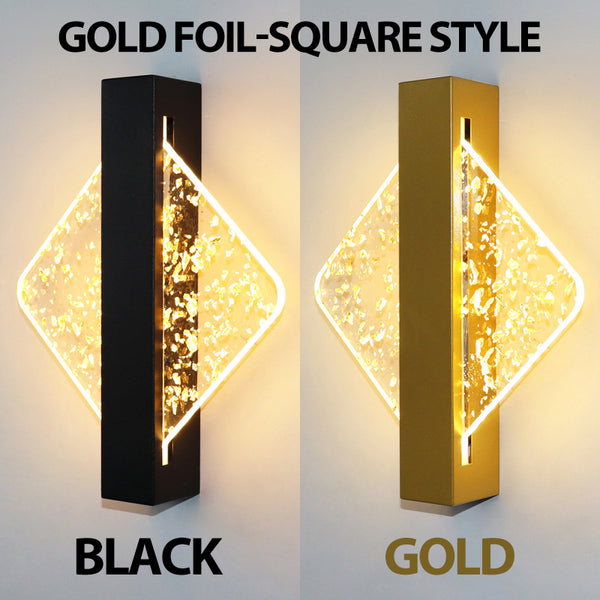 Modern LED Wall Lamp with Gold Foil Finish – Acrylic Wall Sconce for Indoor Bedroom and Living Room Lighting