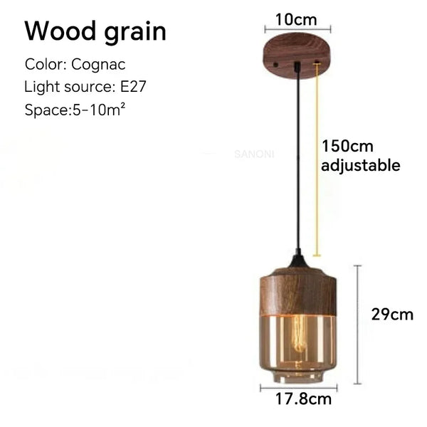 Nordic Wood Glass Pendant Light – Modern Hanging Lamp