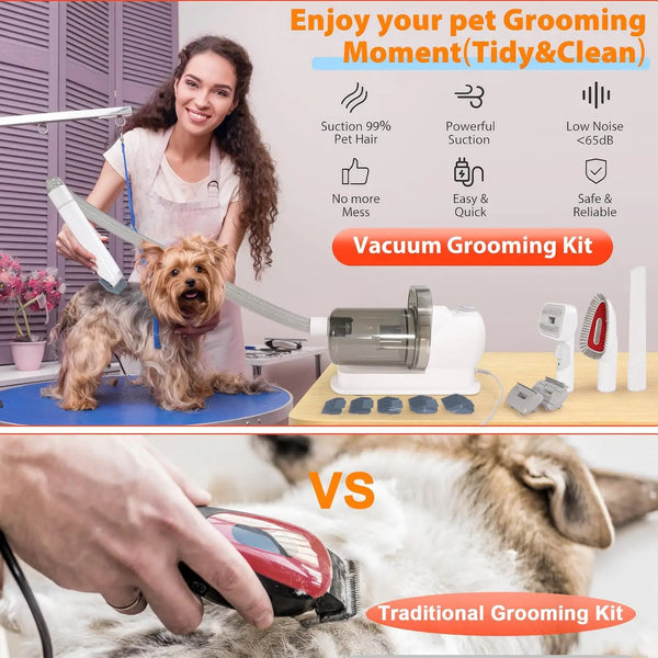 6-in-1 Pet Grooming Vacuum Kit with Clippers and Hair Remover
