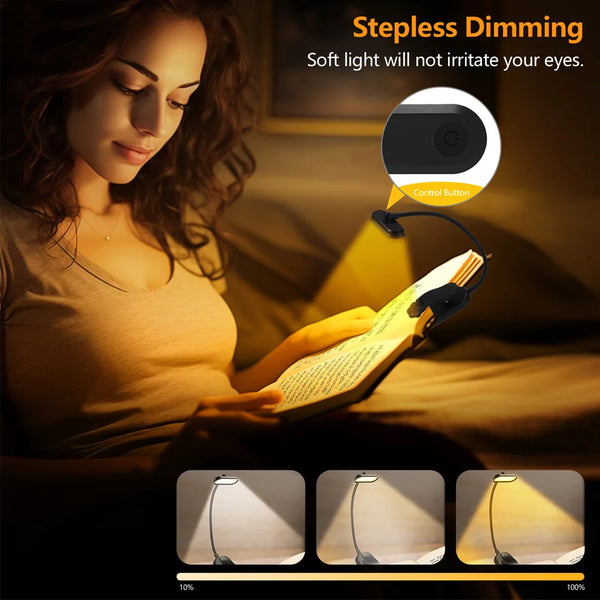 Rechargeable LED Clip-On Book Light with 3 Colors & Flexible Gooseneck