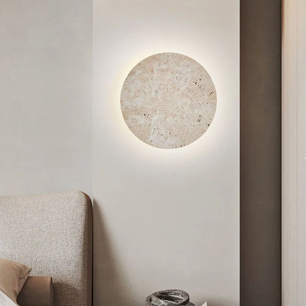 Round Natural Stone Wall Lamp - Wall Sconce Light for Indoor Bedside and Dining Room - Elegant Wall Lights