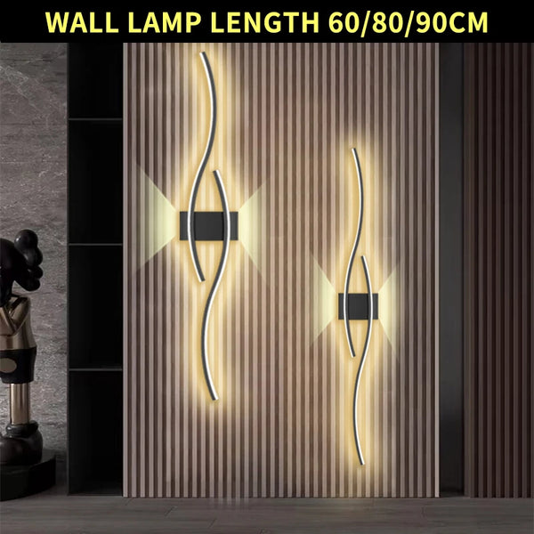 Modern LED Wall Lamp with Remote Control – Double Curve Design in Black and Gold for Stylish Indoor Wall Lighting-5