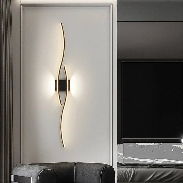 Modern LED Wall Lamp with Remote Control – Double Curve Design in Black and Gold for Stylish Indoor Wall Lighting-3