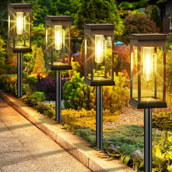 4PCS Solar Pathway Lights Outdoor Waterproof Landscape LED Lamps for Garden and Walkway