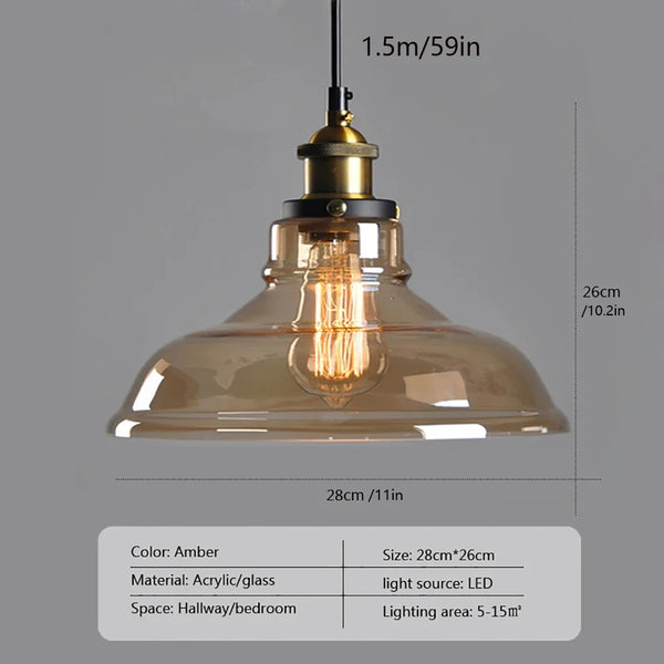 Industrial Glass Pendant Light – Retro Hanging Fixture for Home & Bar